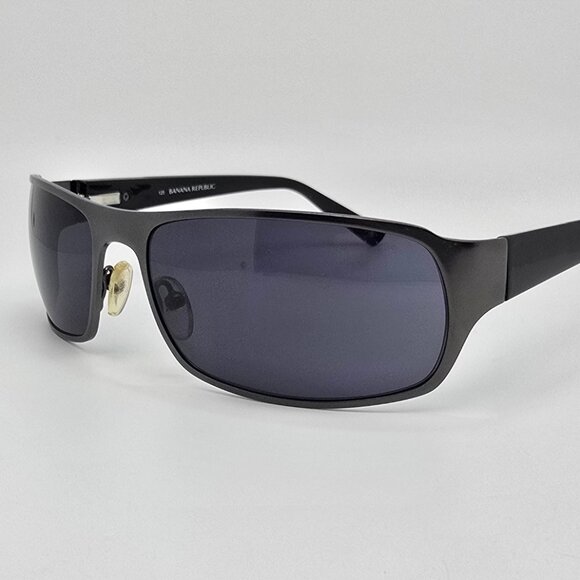 Banana Republic Brian Satin Gunmetal Frame Dark Grey Lens Sunglasses w Case 61mm - Picture 3 of 16